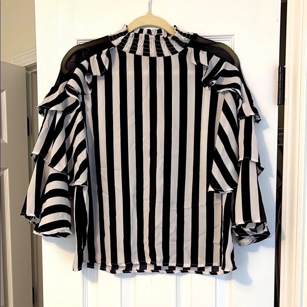 Black and White Striped Women's Top